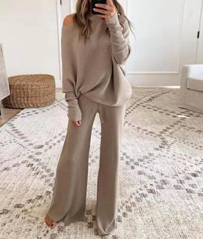 2024 Spring Collection: European & American Women's Casual One Shoulder Knitted Suit