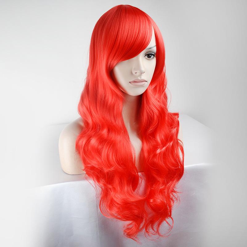 Wig 75Cm Wig Big Red Oblique Bangs Long Curly Hair Halloween Wig Women Long Headgear