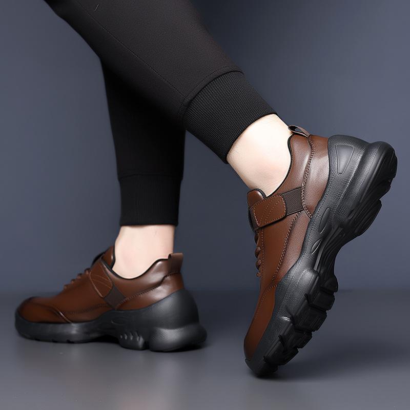 Autumn new light luxury high quality soft leather soft sole casual shoes black waterproof sports shoes