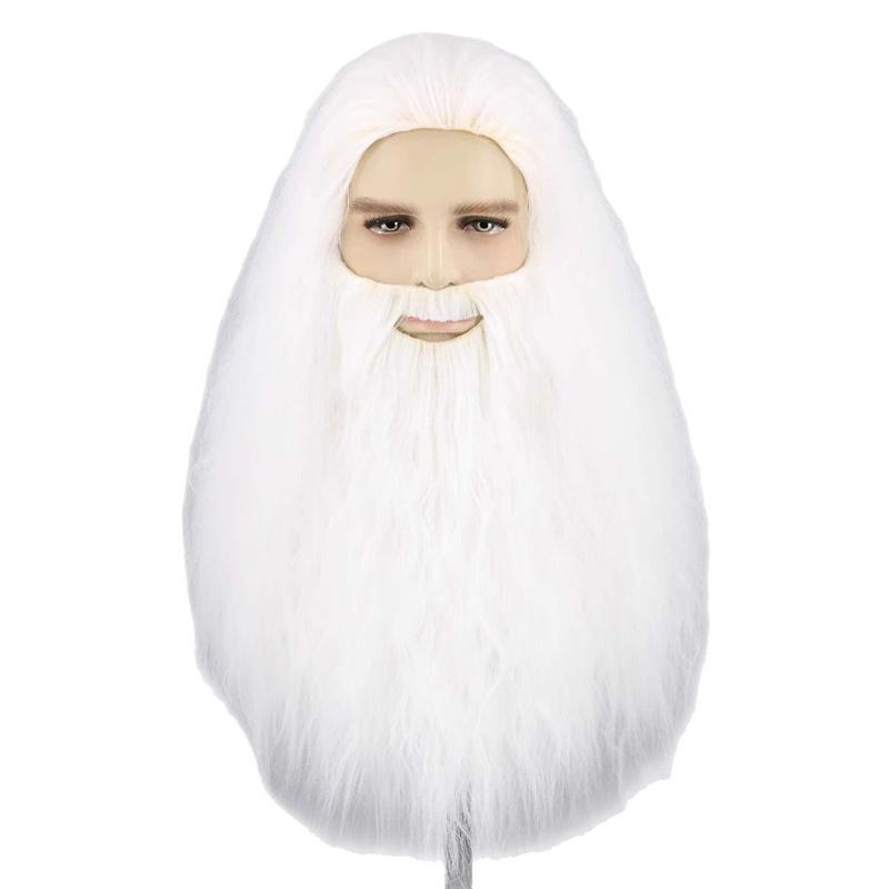 Christmas Cosplay Synthetic Wig Long Hair White/Grey Santa Claus Beard Wig Unisex Men Women Party Dress Up Accessories