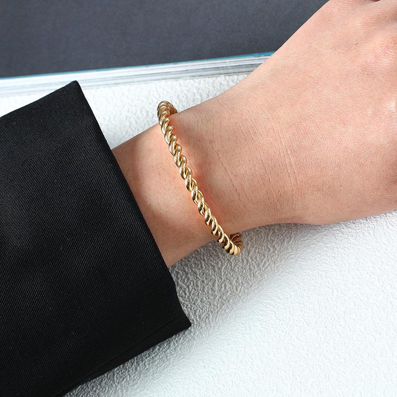 Twisted Bangle Open Cuff Bracelet 100% Stainless Steel Rope Twisted Bracelet Women Jewelry Minimalist Style