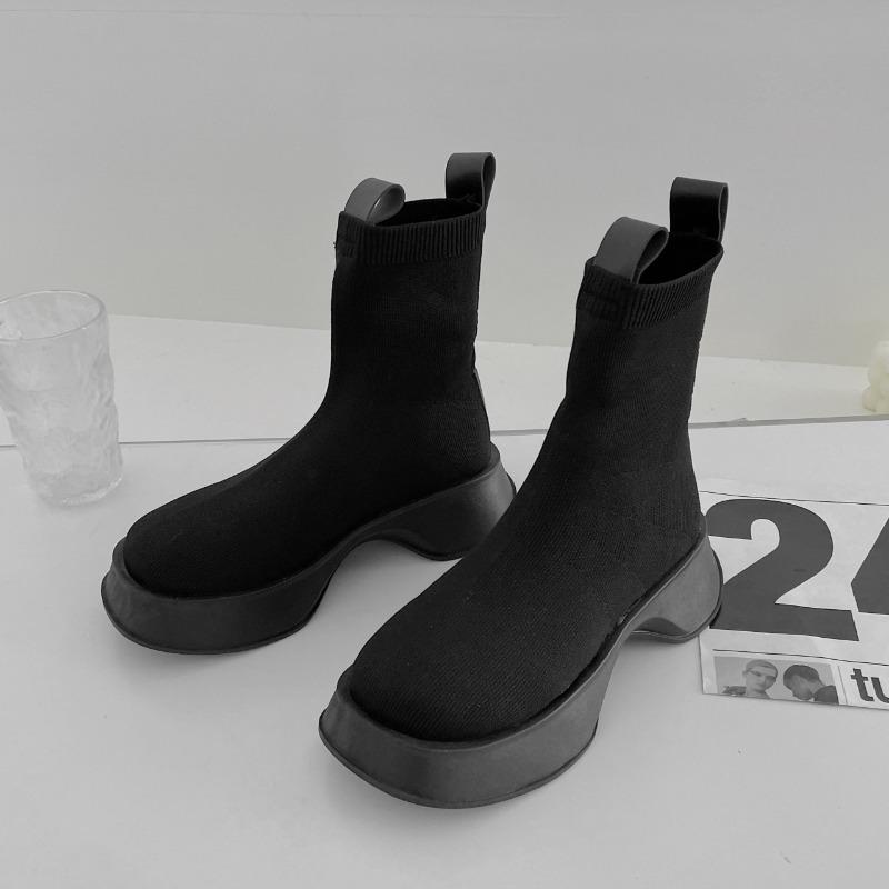 Fashion Platform Mesh Sock Boots for Women Autumn Soft Sole Increase Women's Shoes Designer Black Casual Stretch Boots Female