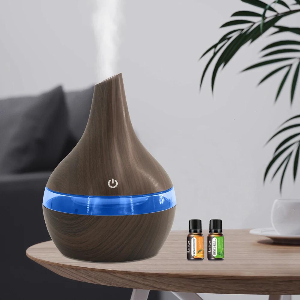 2 in 1 Wood Grain Humidifier & Essential Oil Diffuser (300ml) USB Powered for Home/Office with Aroma Oils