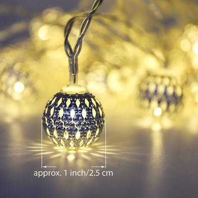 10/20LED Moroccan String Lights Battery Operated Indoor Silver Globe Garland Fairy Lights Holiday Wedding Christmas Party Decor