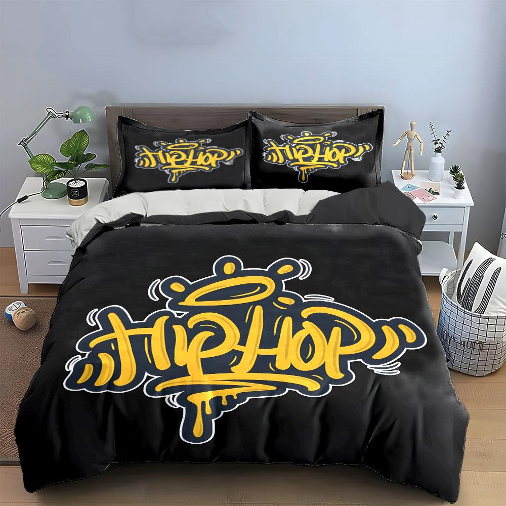 Hip-Hop Graffiti Style Set Multiple Sizes Kid'S And Adults' Bedroom Exquisite 3Pc Bedding Set, Gift