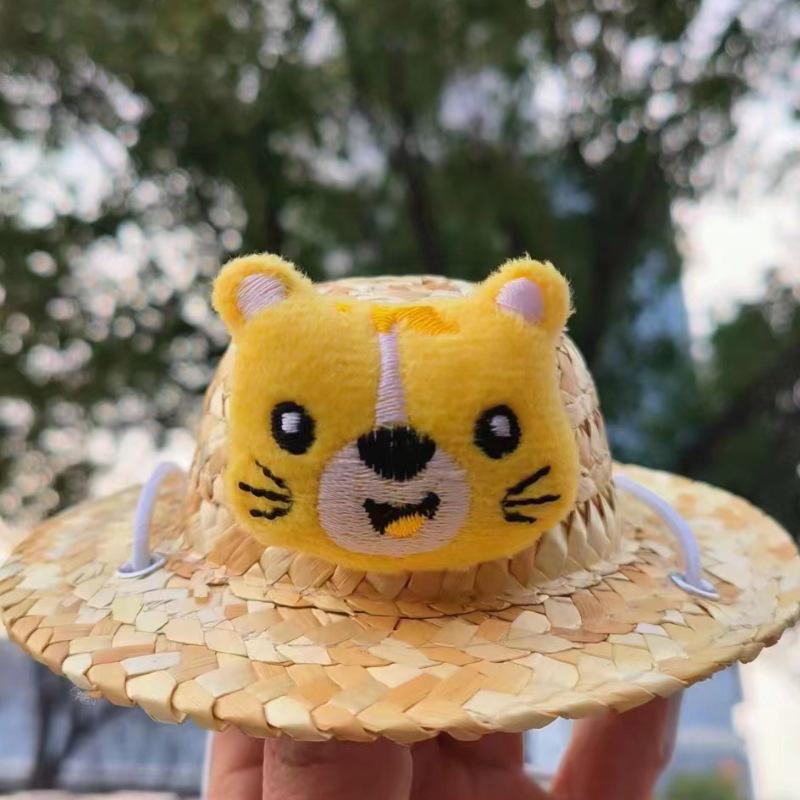 

Милая соломенная шляпа для питомца, летний вязаный козырек, ручная работа, прозрачная прохладная шляпа, товары для собак, головной убор для кошки