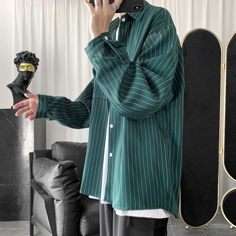 Men's Harajuku Style Striped Long Sleeve Shirt - Trendy, Casual, Loose-Fit, Versatile Korean Button-Down Jacket