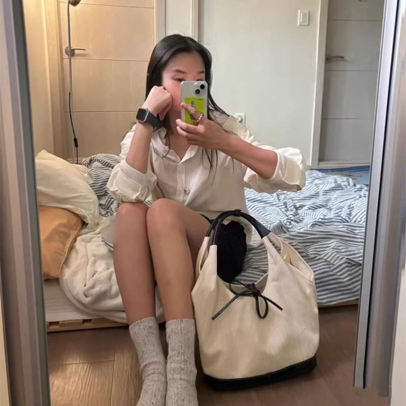 Niche Retro Durable Canvas Tote Bag Large Capacity Fashion Handbag Bag Versatile Commuter Underarm Bag Women
