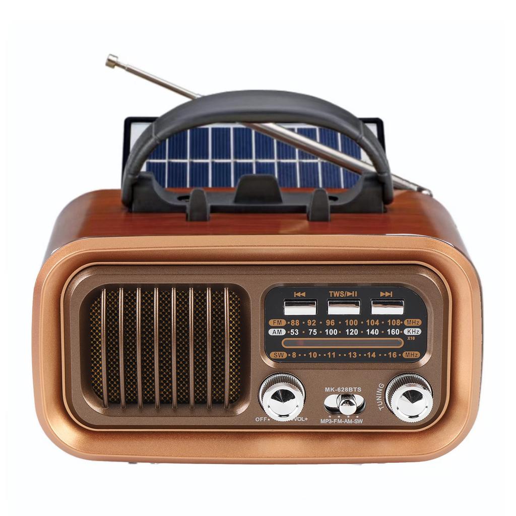 Retro Radio with   Spker Memory Card USB Playback Solar Battery Powered Rechargble Portable AM FM Radio for Outdoor Camping