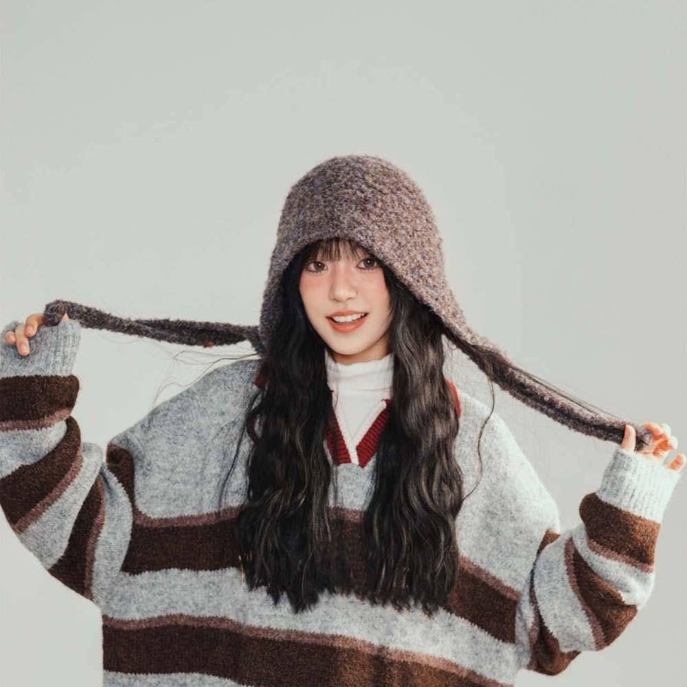 Double Side Knitted Hooded Cap Soft Winter Neckerchief Hat Fashion Neck Collar Beanies Cap Women