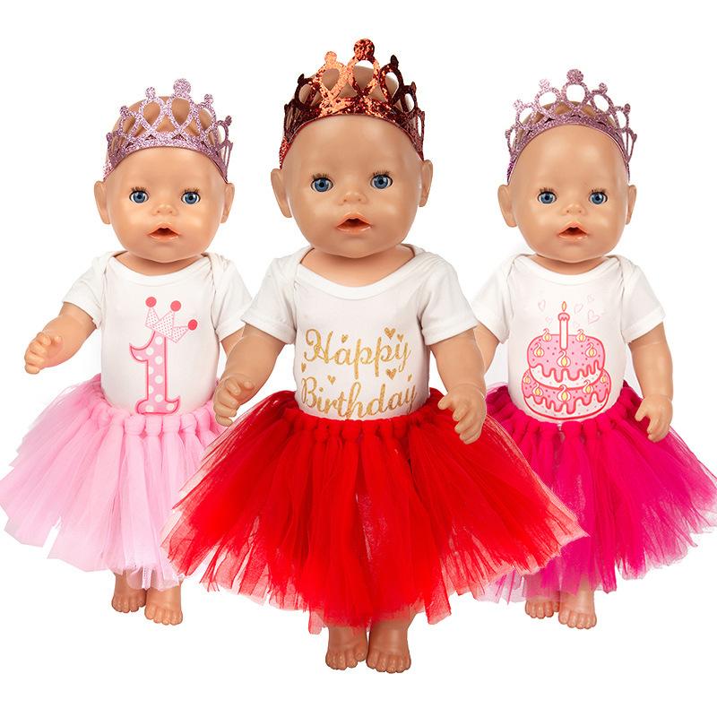 Set of 3 Birthday Doll Pink Clothing Accessories Including Skirt Romper Headband for 43cm / 17Inch Newborn Baby Doll (No Doll)