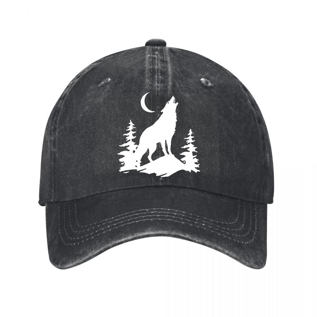 Vintage Wolf Moon Pine Baseball Cap New Vintage Washed Cotton Baseball Cap Parent Kids Sun Hats