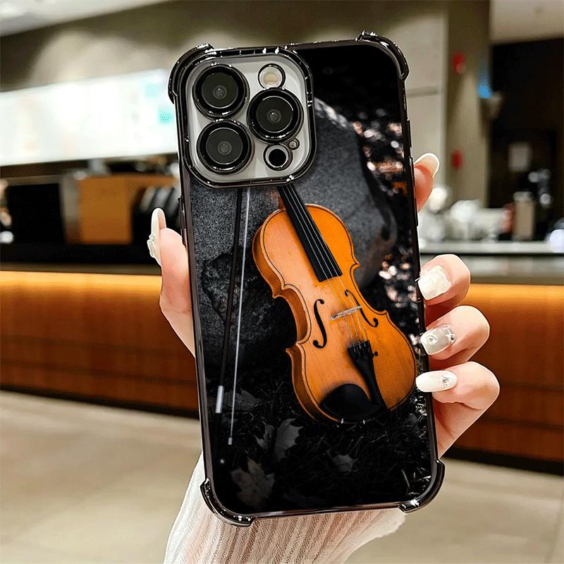 Violin Music Soft Phone Case For iPhone 15 16 17 Air 14 Pro Max 16E Plus 13 12 Mini Plating Anti-Fall Fundas