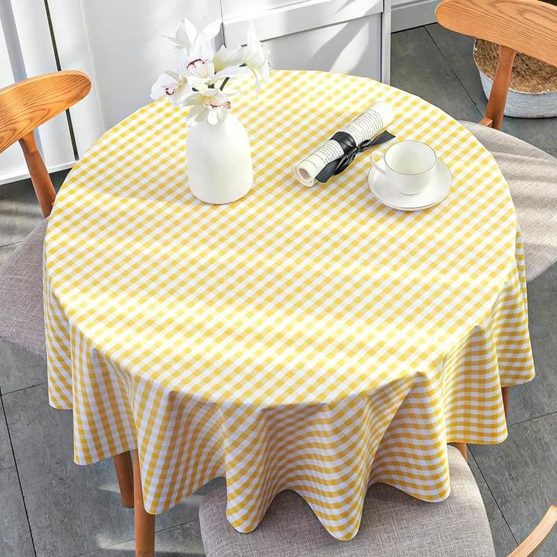 Nordic Round Table Tablecloth Modern Pvc Grid Printed Waterproof Oil-proof Anti-hot Table Cloth Coffee Dining Table Mat Plastic