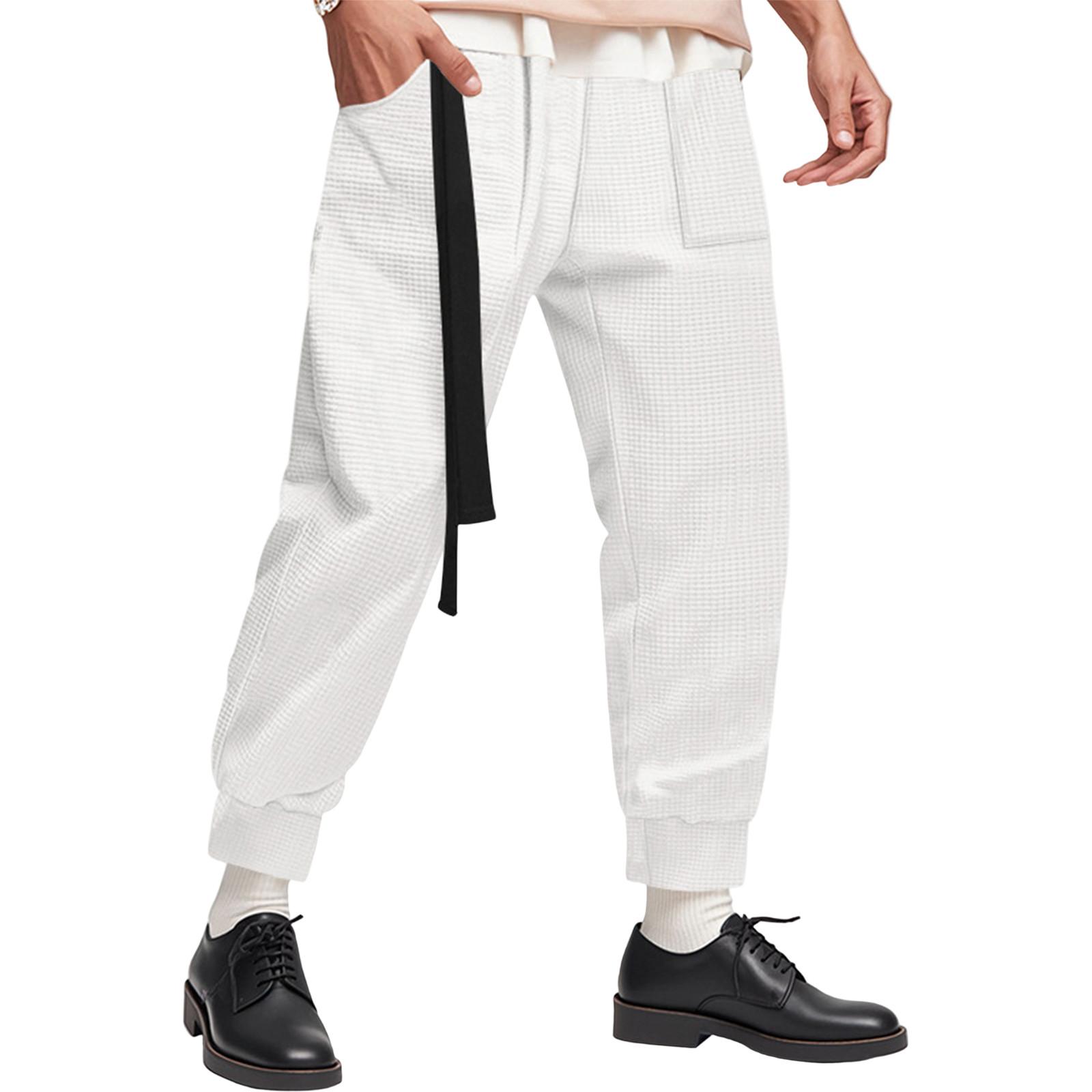 

Men S Casual Pants Wide Leg Sports Workwear Leg Pants XL білий