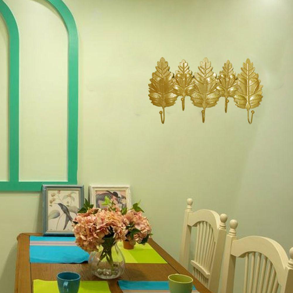 

European Style Golden Hanging Rack Exquisite Nordic Decorative Hook Metal Leaf Shape Hook Clothes Style C