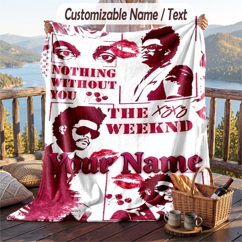 Personalized Flannel Throw Blanket,The Weeknd Custom Printed Name, Cozy Plush Blanket For Home Use