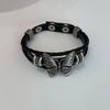 Women Men Cool Punk Choker Necklaces Bracelet Gothic Butterfly Pendant Biker Choker PU Leather Collar Sexy Jewelry Gift