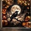 Waterproof PVC Wall Art Halloween Raven Moon Static Glass Sticker, Removable Window Decals, Vintage Dead Branch Murals Crow Cling for Home