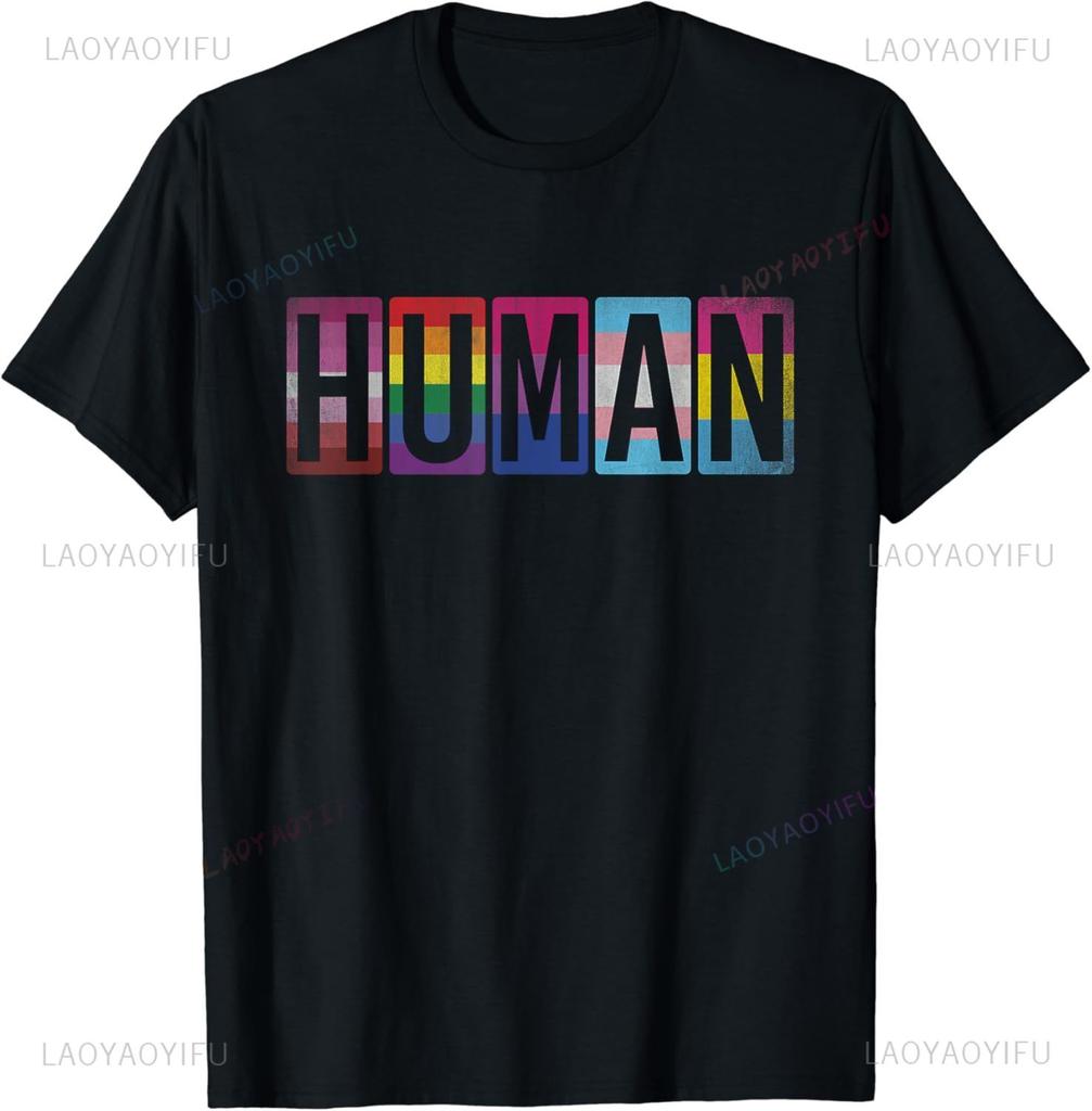 HUMAN LGBT Flag Gay Pride Month Transgender Rainbow Lesbian T-Shirt LGBT Camisetas  Graphic T Shirts  Women Clothes