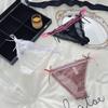 Sexy Damen-Slips Tanga mit Schleife Spitze Jacquard Netz Dünn Transparent Belüftet Niedrige Taille Unterwäsche Der Stoff Ist Bequem Und Weich