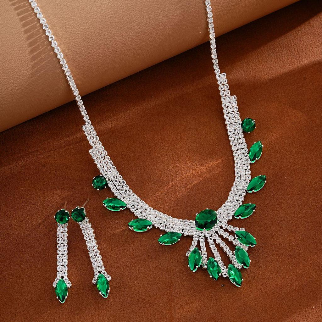 Bridal Rhinestone Necklace & Earrings Set - Evening Wedding Jewelry Accessories