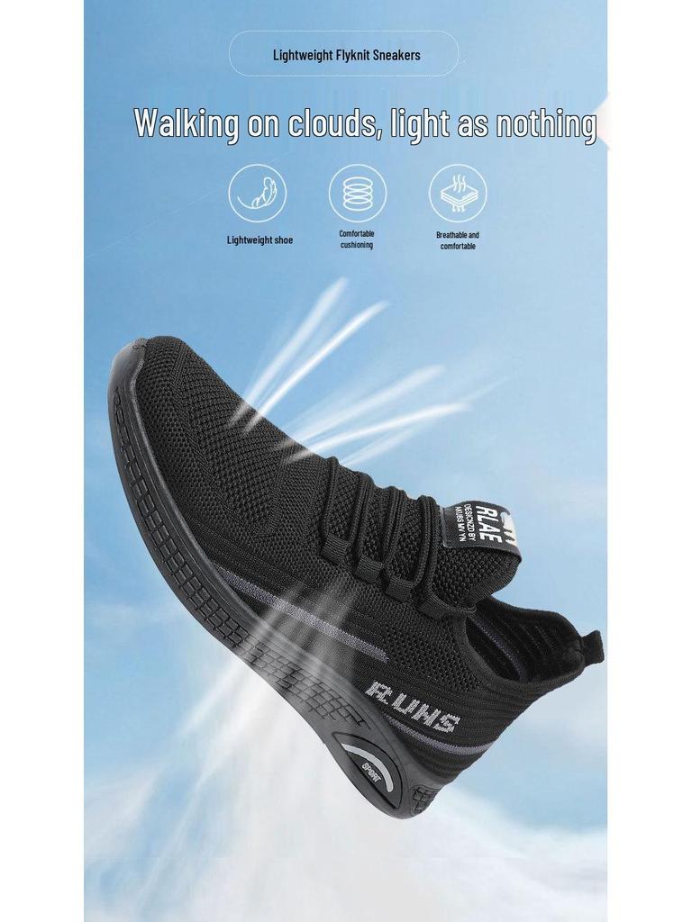 Men's Breathable Fly-knit Flat Shoes - Non-slip, Casual Sneakers for Spring & Autumn, Ideal for Middle-aged & Elderly