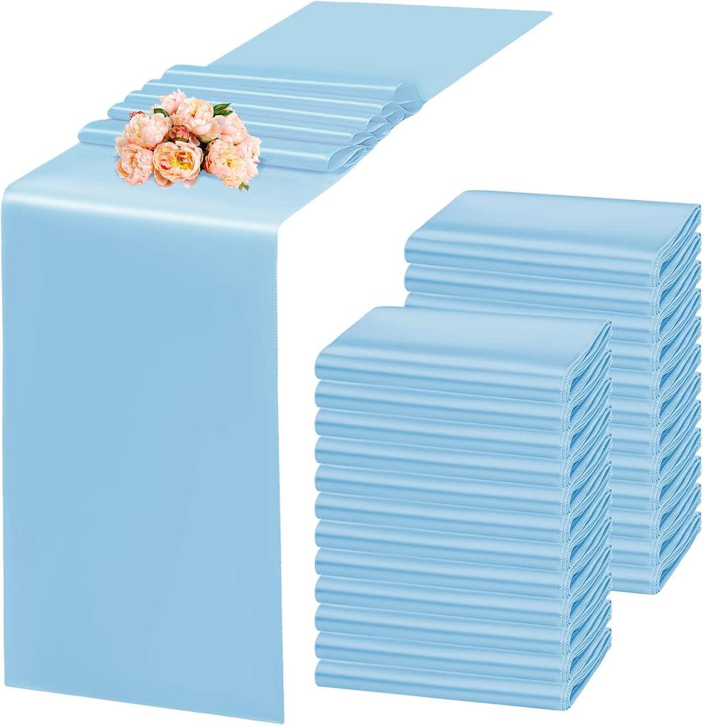 24 PEZZI Runner da Tavola 12 X 108 Pollici Lungo Azzurro Cielo Raso Seta Runner da Tavola per Matrimonio Banchetto Lauree Festa di Compleanno Decorazione