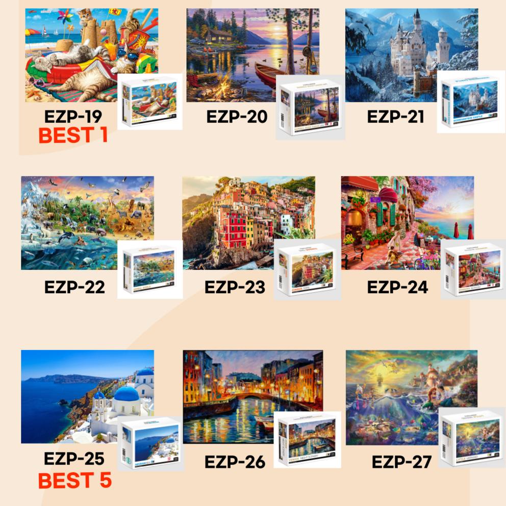 Easy Puzzle 1000-Piece Jigsaw Puzzle Collection - 27 Unique Designs