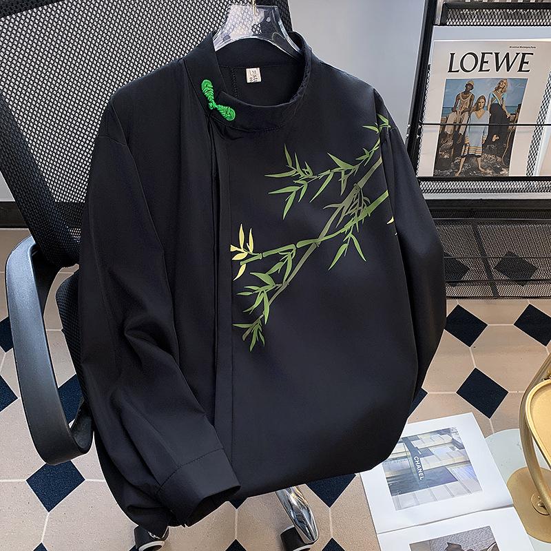 

Унисекс Ретро Рубашка Тансюит с Длинным Рукавом: Модный принт весна/лето 2XL чёрный