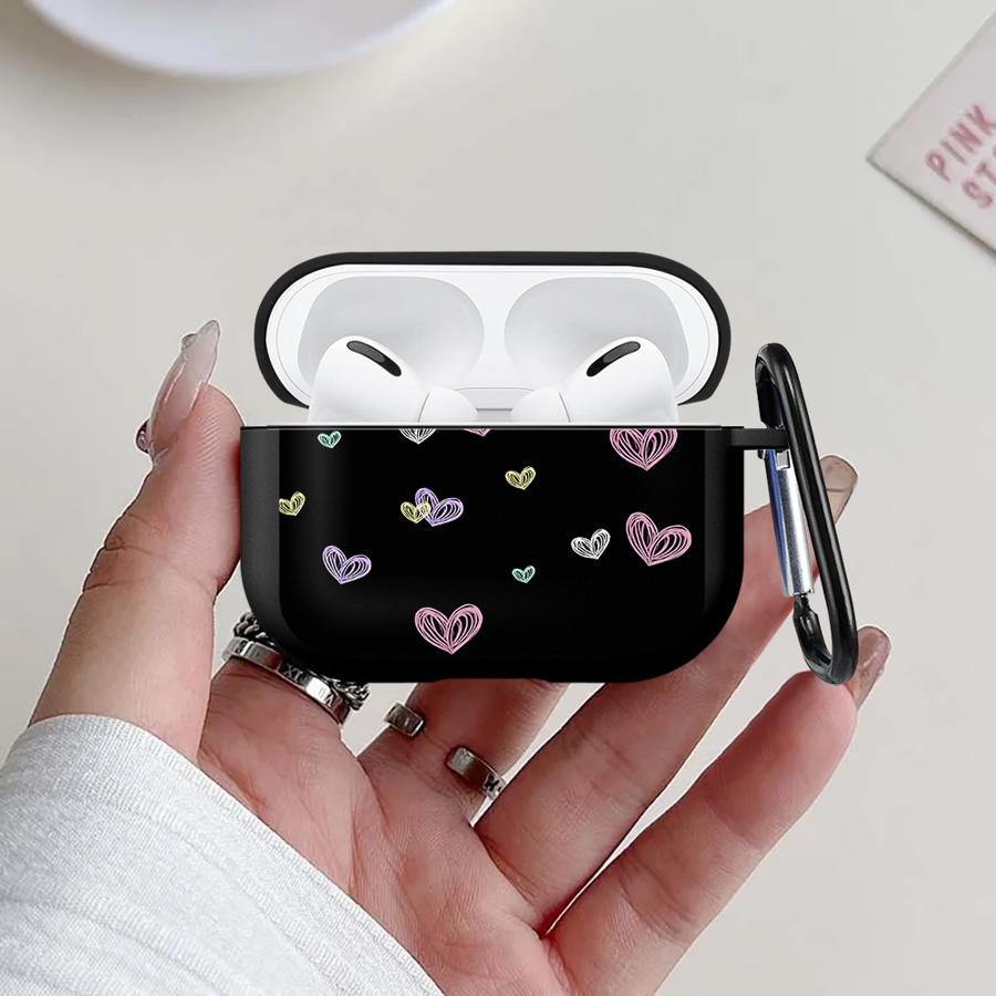 Earphone Cases Cover Case For Airpods 2 Pro3 4 Pro2 3 Pro 1 Black Red Heart Print