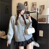 Lazy wind color buckle design cartoon pattern knitted cardigan sweater women's autumn sweet soft waxy loose coat