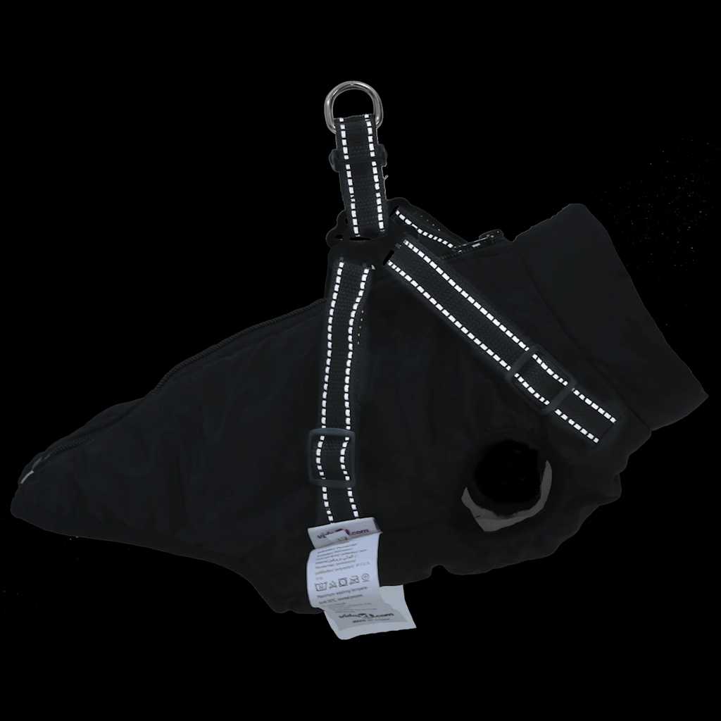 Dog Coat with Integrated Harness Waterproof and Reflective Black Size L36