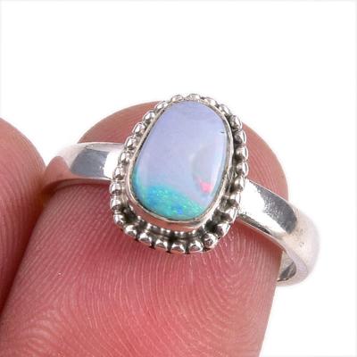 Natural Australian Opal Gemstone 925 Solid Sterling Silver Jewelry Ring S.7 C1c62