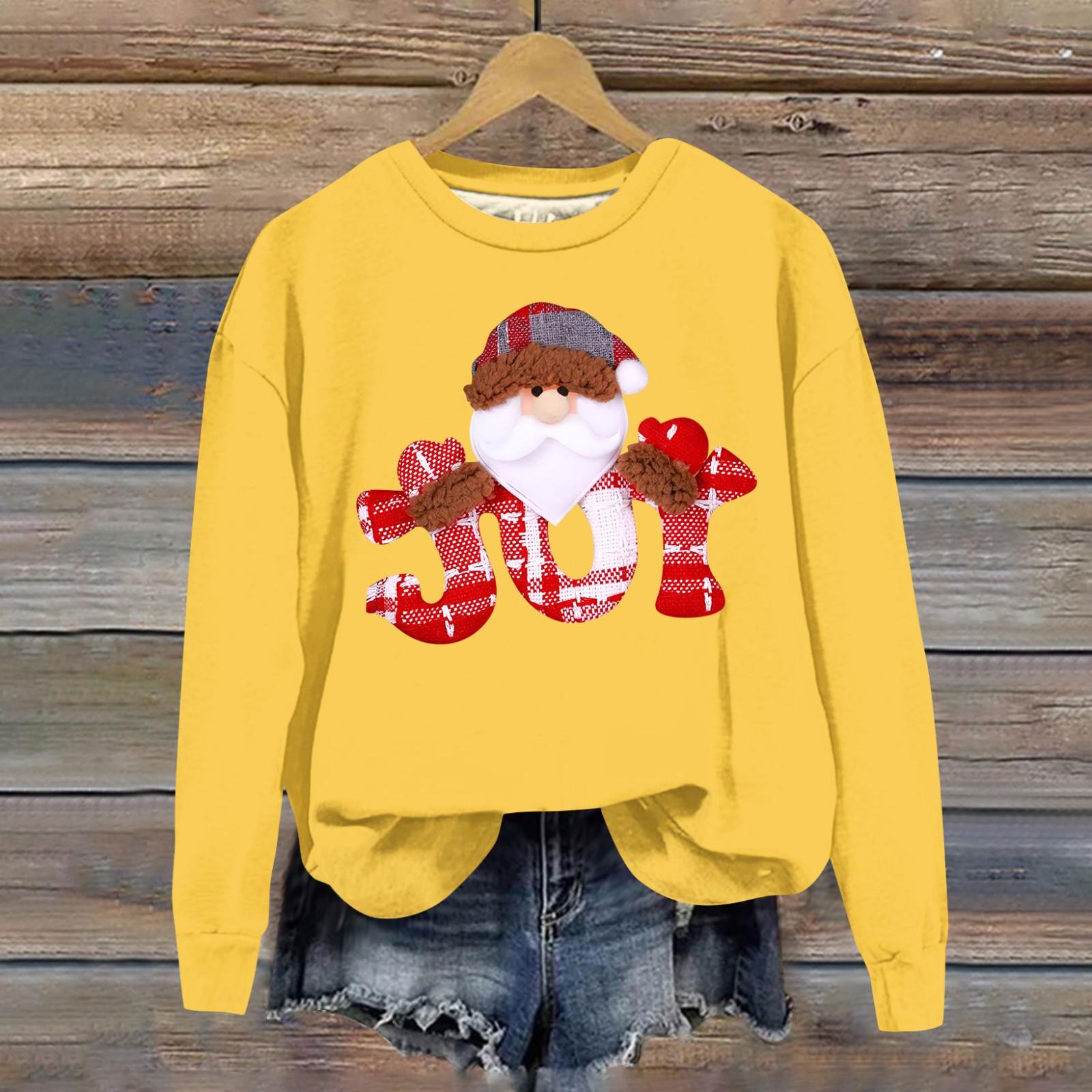 

Женская модная рождественская свободная толстовка с длинным рукавом и круглым вырезом с мелким принтом M жёлтый