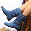 Fashion Cowboy Chunky Woman Mid Calf Boots Designer Casual Cozy Walking Shoes 2024 Winter New Trend Dress Fashion Goth Zapatillas Female