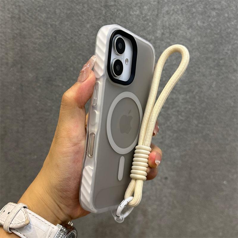 17 Pro For Magsafe Case for iPhone 17 16 15 14 13 Pro Max Plus With Wristband Lanyard Transparent Hard Wireless Chargeing Cover
