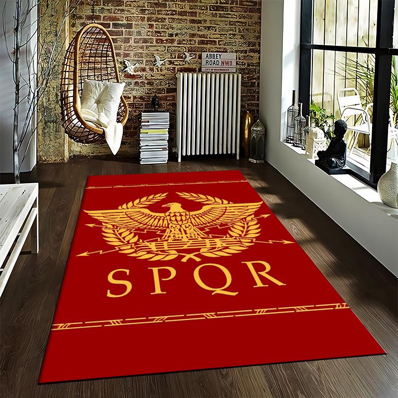 Roman Empire SPQR Eagle Emblem Red Carpet, Classic Floor Mat Decor Suitable for Use As an Anti-slip for Living Room Bedroom Sofas