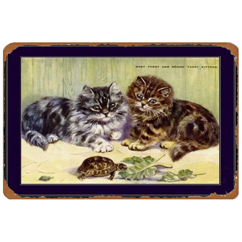 Hisun Tin Sign Vintage Funny Cat Coffee Themed Metal Tin Sign Retro Cute Kitten Wall Art Decor for Home Kitchen Cafe Bar Rustic Iron Painting P