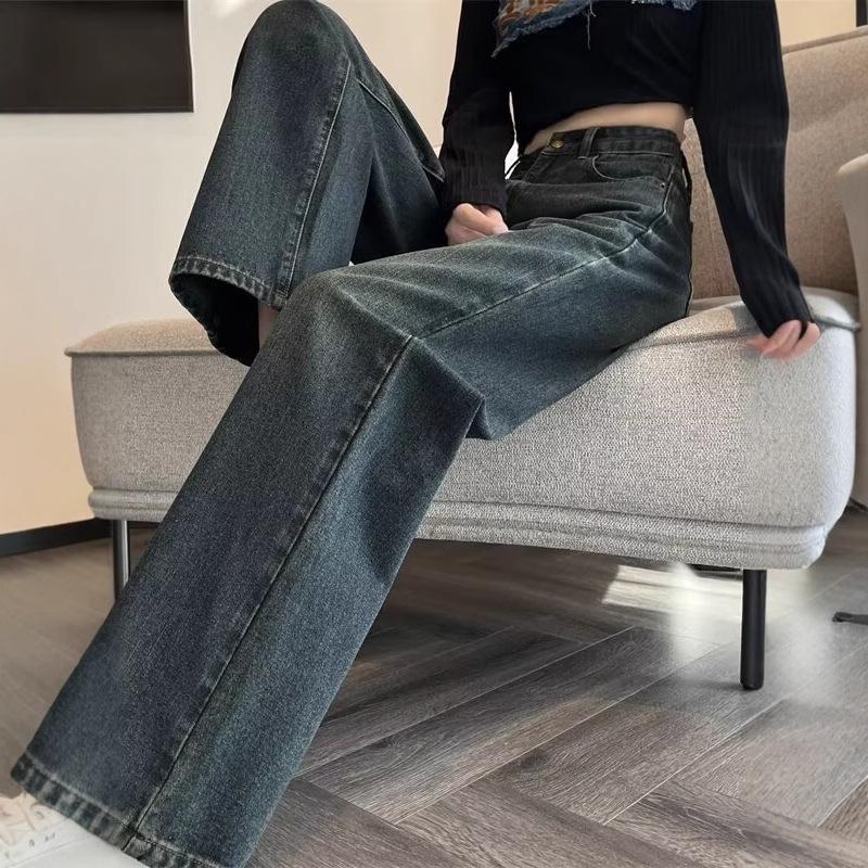 

Women s High Waist Retro Embroidered Wide Leg Jeans - Slim Fit for Autumn/Winter L сірий колір