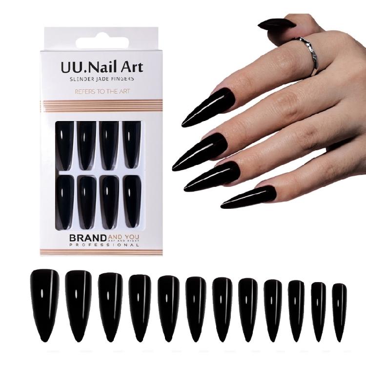 

Long Almond Press On Nail Breathable Fake Nail Natural Looking ABS Material Chip Resistant Nail Art for Styling чорний