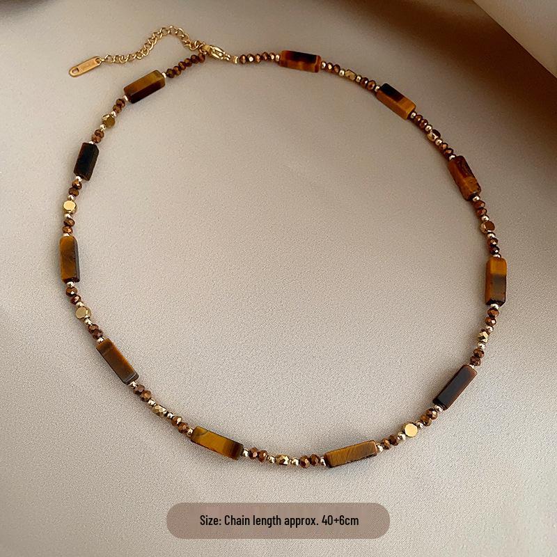 Autumn/Winter Layered Tiger Eye Pendant Necklace for Women - Double Clavicle Chain with High-End Sweater Chain Style