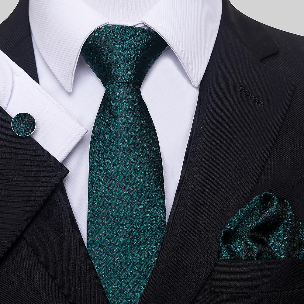 Korean Version Of Casual Floral Tie Men'S Jacquard Polyester Silk Pocket Towel Cufflink Tie Set