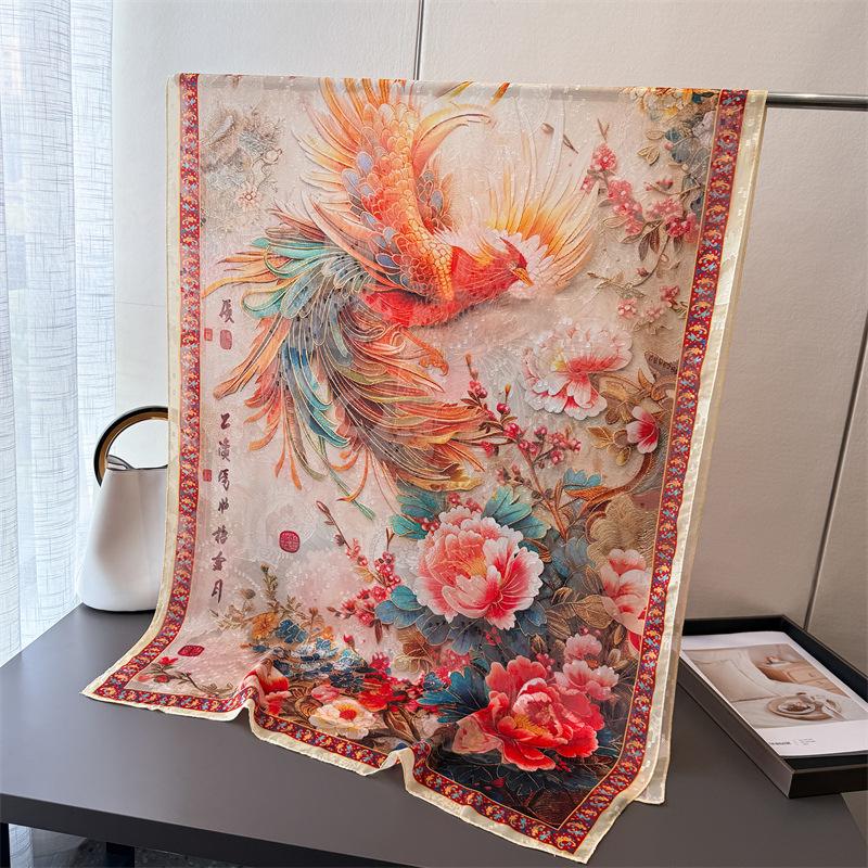 Qizifeng shadow printing cut flower spring and summer silk scarf large long scarf high-end travel shawl sun protection women's scarf headscarf