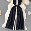 New Summer Women V-neck Split Long Midi Knitted Sweater Dress Fashion Casual Contrasting Color Knitwear Clothing