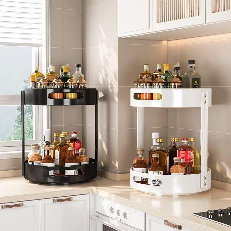Multi-Layer Rotating Kitchen Seasoning Rack for Countertop Bottle and Jar Storage