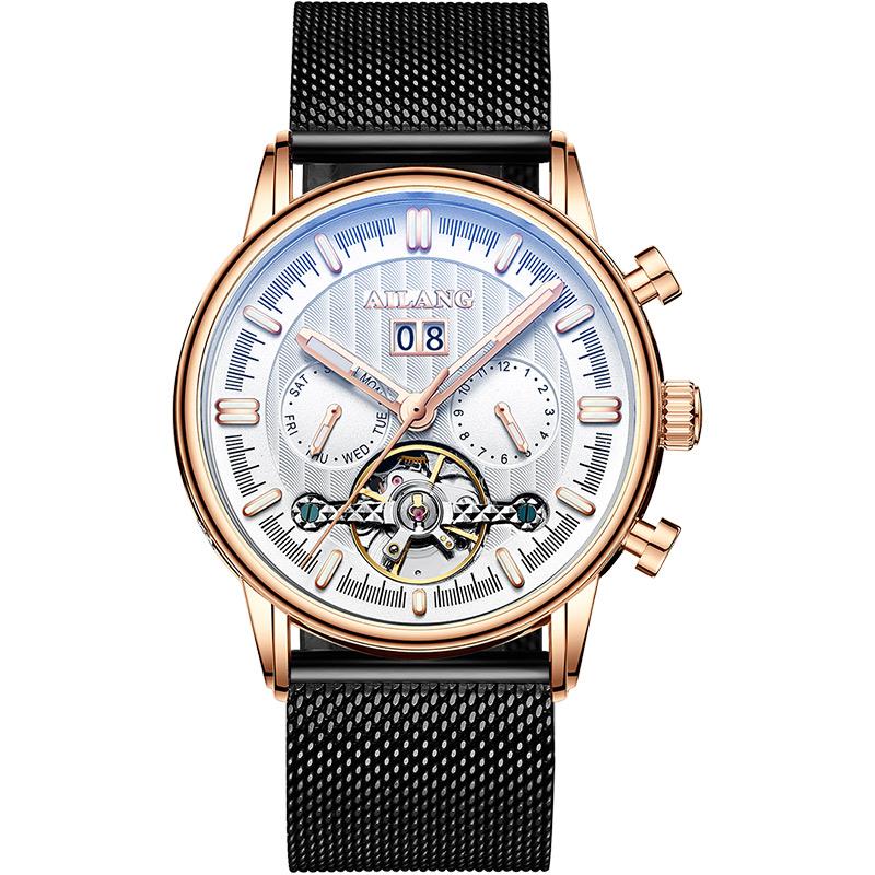 AILANG Brand Leather Tourbillon Man Watches Luxury Automatic Mechanical Sport Waterproof Watches Men's Luminous Calendar Reloj