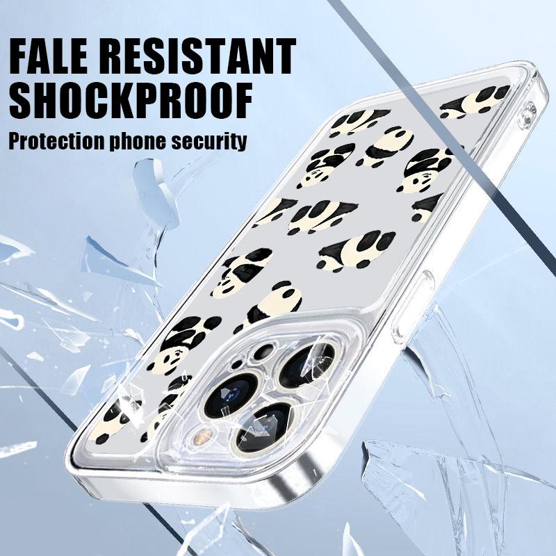 Cute Pandas Pattern Clear Soft Silicone Case For iPhone 15 Plus 14 13 Pro Max 12 Mini 11 Pro XS XR 8 7 Lens Protection Shockproof Glossy Phone Cover