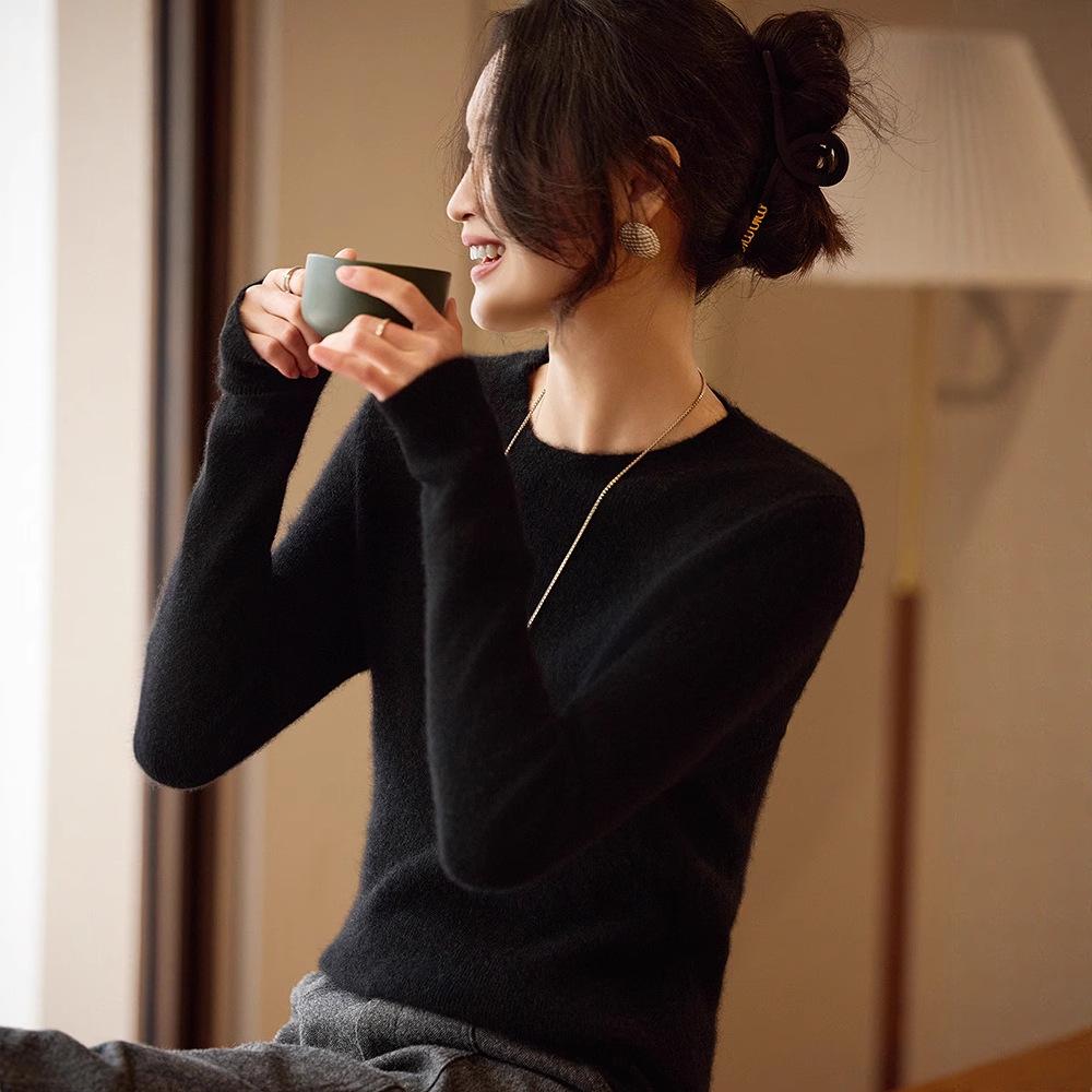 Women's Round Neck 100% Wool Sweater - Mengyi 25 Early Autumn Collection