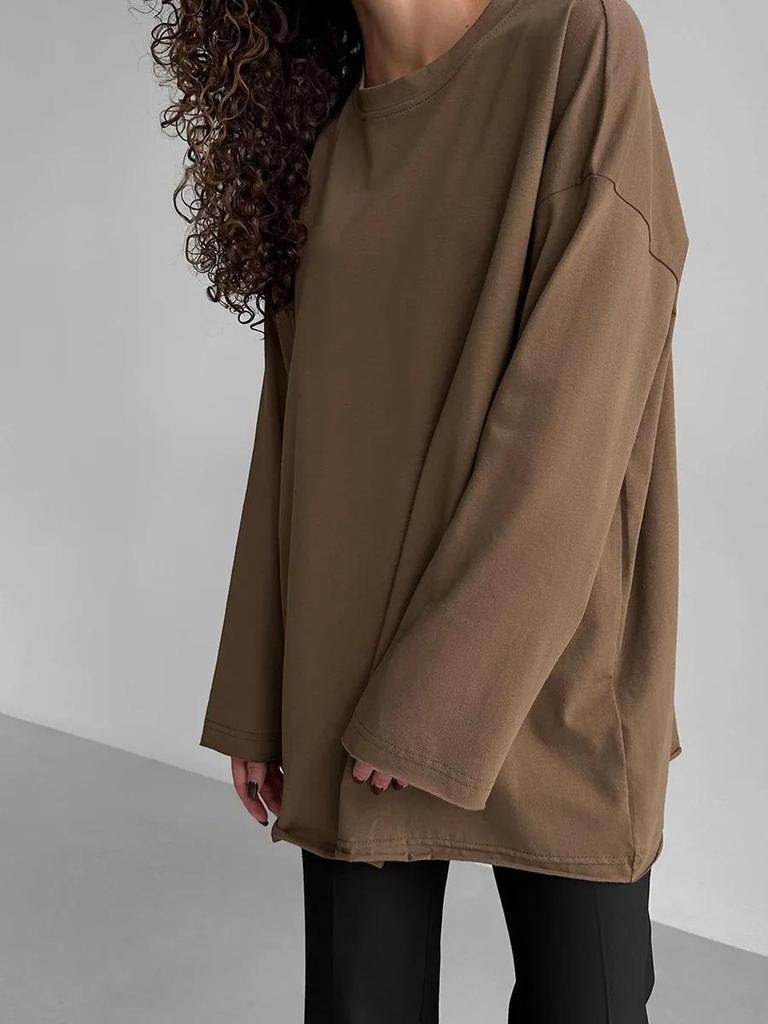 Frühling 2024 Damen reines Baumwoll-T-Shirt mit lockerem Schnitt und langen Ärmeln - GUIYAKECOOL